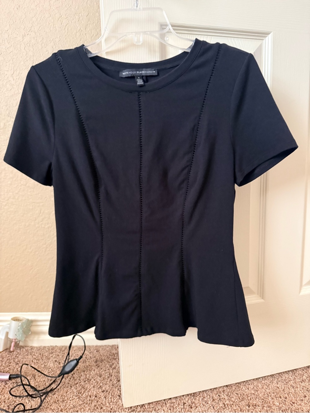 White House Black Market Black Short-Sleeve Peplum Knit Top